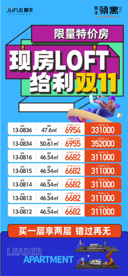 双十一来啦  超绝的复式公寓一口价超低享